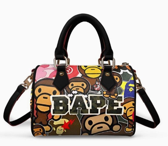 Cartoon Ape Graphic Boston Bag – Crossbody & Top Handle Handbag