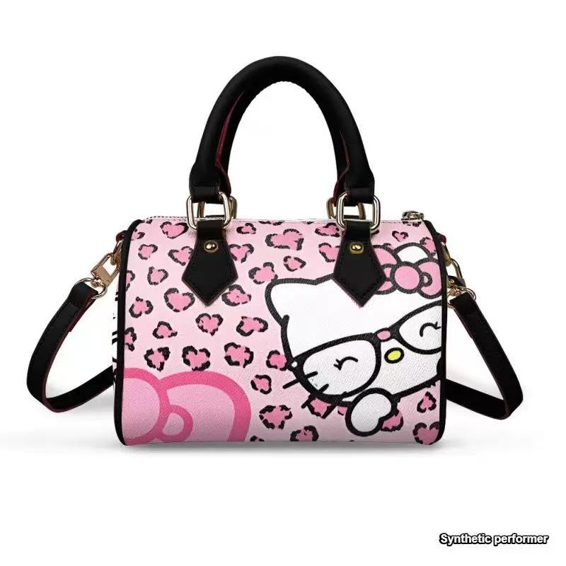 Pink Kitty Leopard Print Boston Bag – Top Handle & Crossbody Handbag