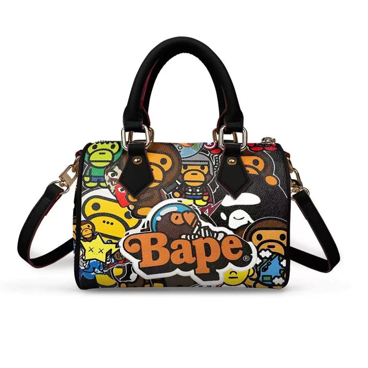 Cartoon Ape Graphic Boston Bag – Multicolor Crossbody Handbag