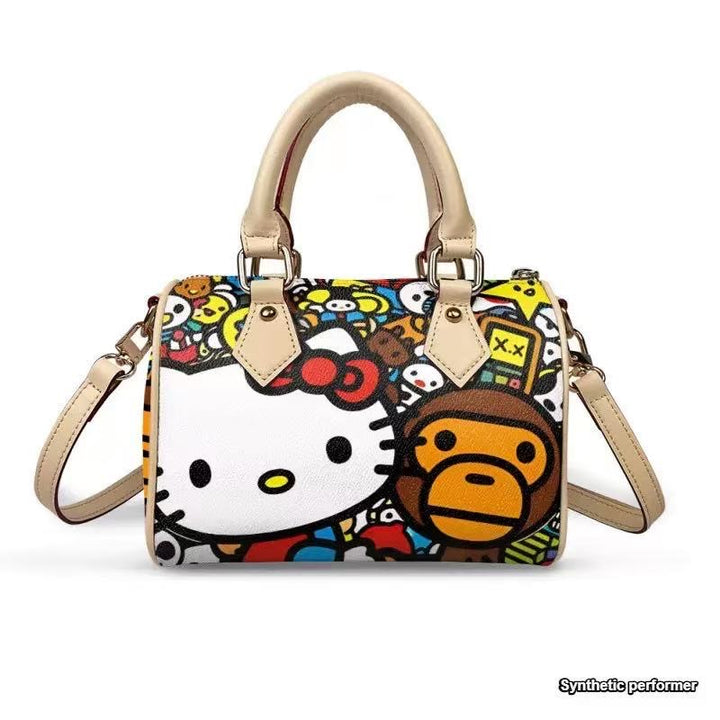 Kitty & Ape Cartoon Boston Bag – Top Handle Crossbody Handbag