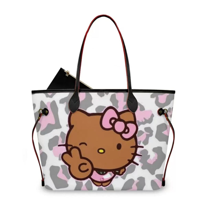 Pink Camo Kitty Tote Bag with Pouch – Large Shoulder Bag