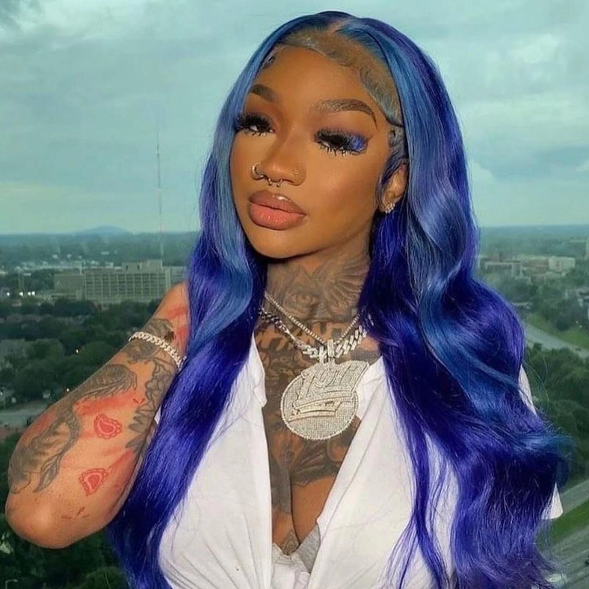 Blue Human Hair Wig 13x4 Density 200%
